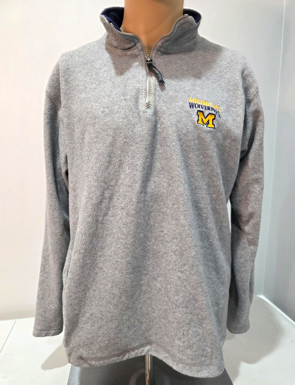 Michigan Wolverines Fleece Pullover Gray 1/4 Zip Size Unknown BROKEN ZIPPER